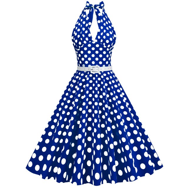 Birdeem Robe de Soirée pour Femmes, Confortable, d'Été, à Manches Courtes, Dos Nu, Col en V, Vintage, Coupe Régulière, à Pois
