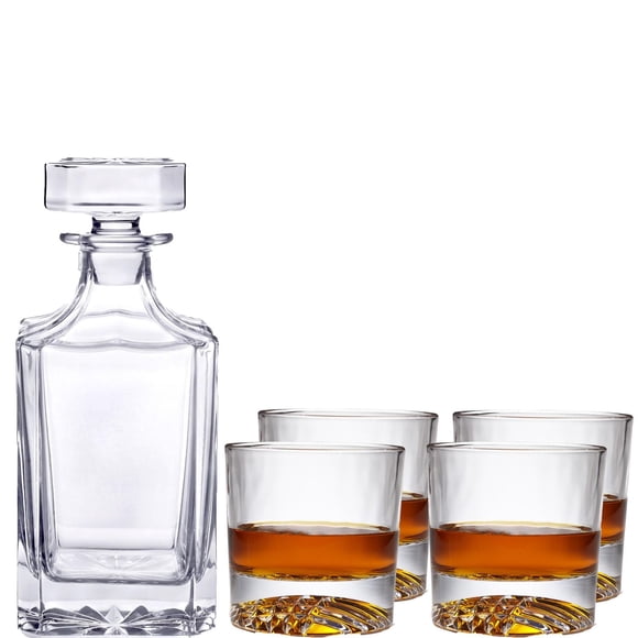 Classic 5 Piece Whiskey Set, Decanter and 4 Whiskey Glasses