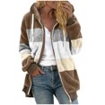 thumbnail image 1 of IROINID Veste à Capuche Mi-Longue pour Femmes en Peau Lainée, Couleur Contrastée, Manches Longues, Ample, Fermeture Éclair, Chandail, Brun, 1 of 5