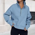 thumbnail image 1 of Stand Collar Fall Clothes Half Zip Women Solid Color Daily Outfit (Coffee XL), 1 of 6