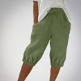 thumbnail image 2 of Timegard Shorts for Women Elastic High Waisted Drawstring Cinch Bottom Casual Half Shorts with Pockets, 2 of 6