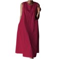 thumbnail image 2 of EGNMCR Robes de Fête pour Femmes Robe Débardeur Décontractée Sans Manches de Printemps/été pour Femmes, Unie, avec Poches, Col Rond, Plissée, en Coton et Lin, 2 of 7