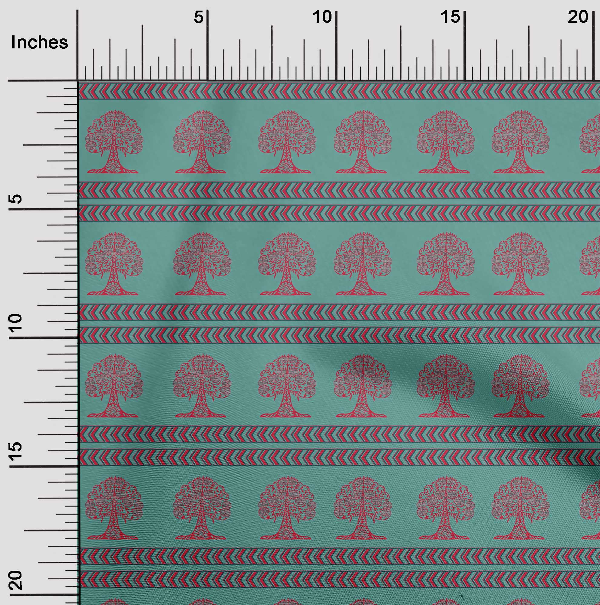 oneOone Organic Cotton Voile Fabric Arrow & Tree Block Printed Fabric 1 Yard 42 Inch Wide