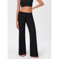 thumbnail image 3 of Gupgi Fold Over Yoga Pants for Women Wide Leg Trousers Solid Color Striped Lounge Pants, 3 of 8