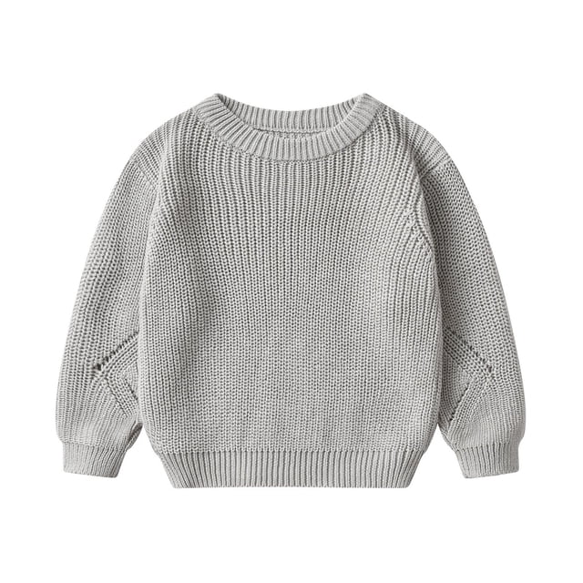 Lolmot Chandail en Tricot Surdimensionné pour Bébé Fille Garçon, Col Ras du Cou, Chandail Molletonné, Uni, Chaud, Manches Longues, Hauts, Chemisier