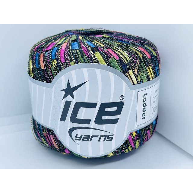 Blue Pink Teal Green Yellow Ladder Ribbon Yarn Ice Trellis Railroad 34032 50gram