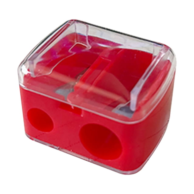 Manual Pencil Sharpener, Dual Hole Plastic Pen Planer, Portable Leak-proof Design, Transparent Shavings Container for Home Use,Deep Pocket,YISHFHP,Red