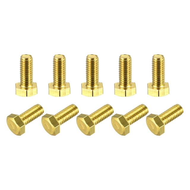Unique Bargains Brass Hex Bolts, M6x14mm 10 Pack Fully Thread Grade 4.8 Machine Screws