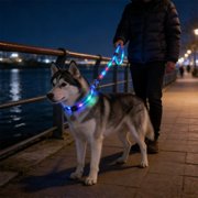 FEOLGEHLY LED Dog Leash, Light Up Dog Leash USB Rechargeable, Illuminated Pet Leash for Night Walking, Glowing Adjustable Durable Leash for Small Medium Large Dogs, Blue