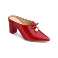 thumbnail image 1 of BLISSFUL STEP Women's Pearl Bow Block Heel Slides Mules Red 10, 1 of 8