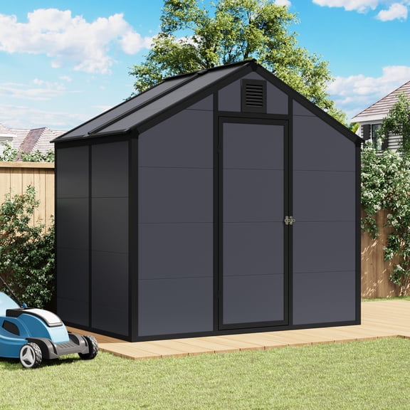 6x4 ft Resin Outdoor Storage Outdoor Storage, Lockable Doors, Weatherproof UV-Protected Plastic, Sloped Roof Drainage, Ventilated, Tool & Lawn Equipment Storage, Black