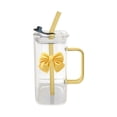 thumbnail image 1 of Kyusrd Tasse en Verre Carrée Transparente avec Poignée Nouée et Paille pour Café et Lait 400 ml, 1 of 6