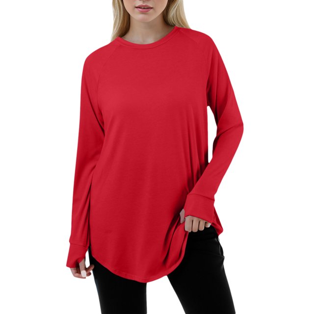 2025 Chemises Opaques Unies Décontractées pour Femmes Couleur Ample Col Rond Chemises à Manches Longues pour Femmes Manches Longues Manches Raglan Chemises de Course à Manches Longues T-Shirt