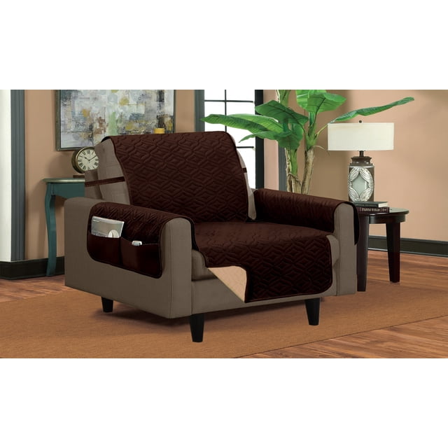 Protecteur de Meuble Classique Réversible Matelassé Imperméable à Motif Losange (Chaise, Brun/beige)