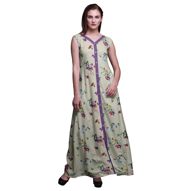 Bimba Robe Longue Décontractée d'Été Sans Manches à Fente avant Imprimée à Fleurs pour Femmes - Petit