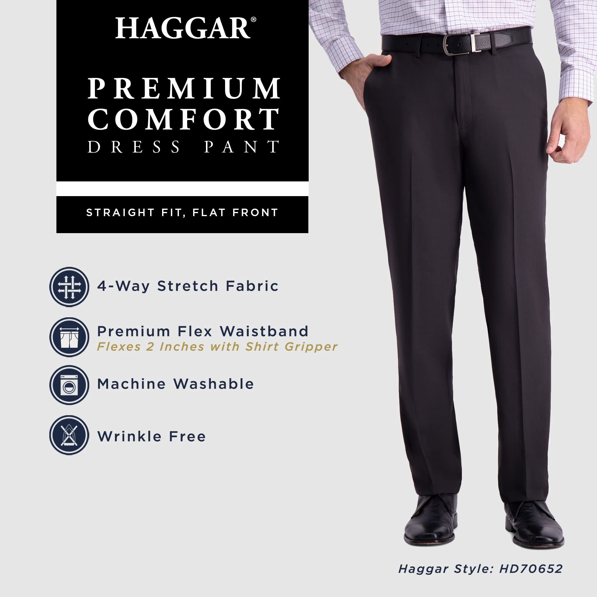 Haggar Men's Premium Comfort Straight Fit Flat Front Dress Pant