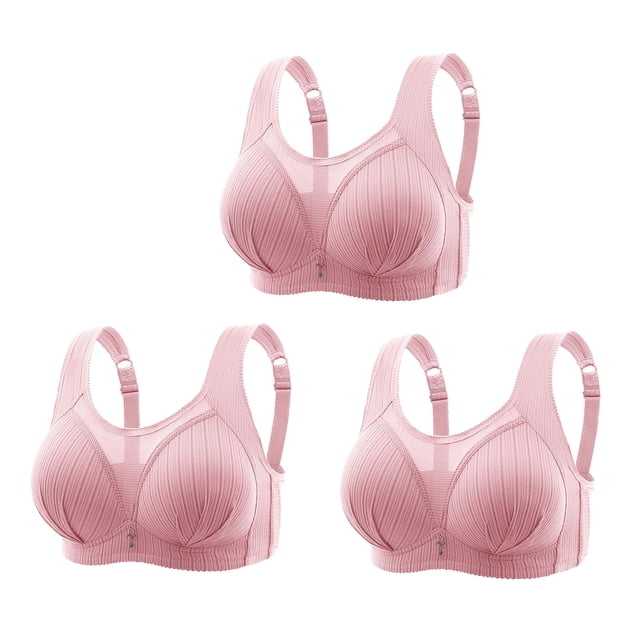 Timegard 3pc Bra for Women No Underwire Mesh Adjustable Strap Full Support Comfortable Seniors Bras