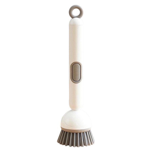 PpgejGEK Kitchen Long-Handled Cleaning Brush Liquid-Adding Multi-Functional Non-Stick Oil Rotary Pot Scrubber Dishwasher Safe Silicone Bristles for Sink Pans Cookware