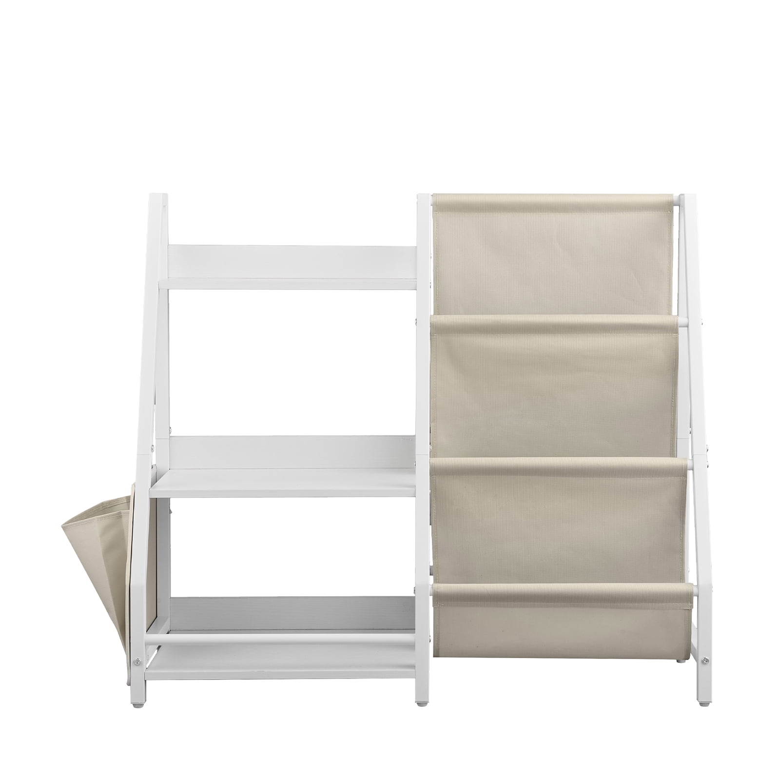KFFKFF 3-Tier Kids Bookshelf, Toy Storage Organizer for Toddler, Book Shelf for Kids Rooms with Sling Book Rack and Storage Bag