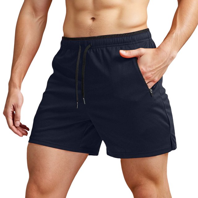 Men's Running Shorts with Zipper Pockets Gym Athletic Workout 5" Shorts for Men