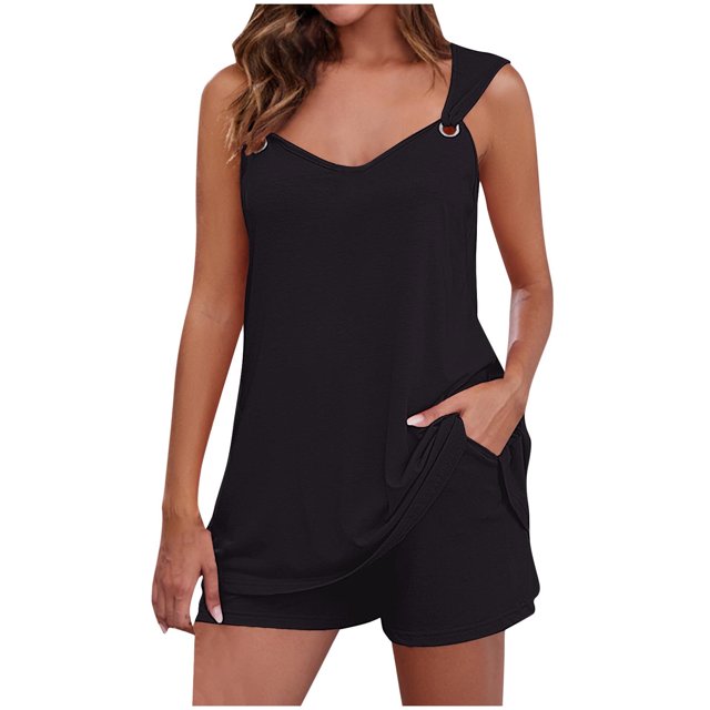 Yuyuzo Womens Lounge Sets Two Piece Square Neck Tank Tops Wide Leg Shorts with Pockets Matching Outfits