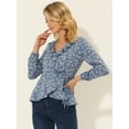 thumbnail image 3 of INSPIRE CHIC Blouse à Volants pour Femme à Col en V, Fleurie, à Nouer Soi-Même, Portefeuille, Haut Péplum Bleu Gris m, 3 of 6