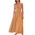 thumbnail image 1 of AherBiu Robes d'Été pour Femmes 2024 Tendance Robe Maxi Sans Manches Col en V Fluide Taille Élastique Vacances Longues Robes, 1 of 7