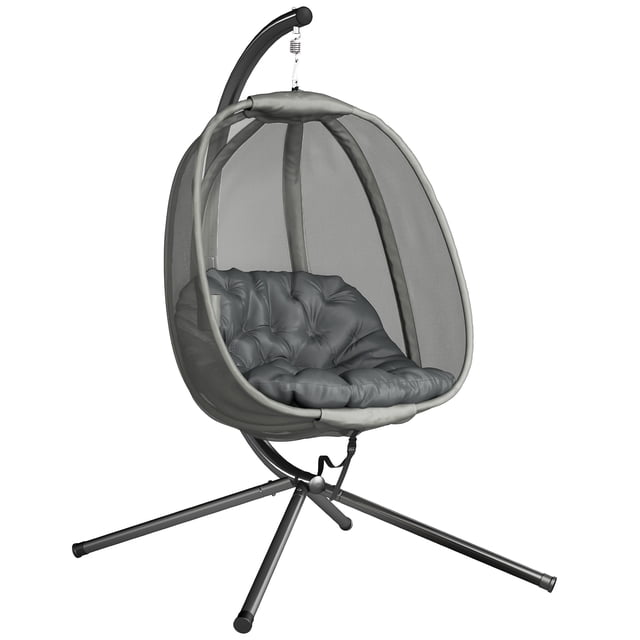 Outsunny Chaise Oeuf Suspendue avec Support et Panier Pliant, Gris