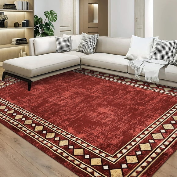 PIONEERWORKS Washable Modern Border Area Rug & Runner, Stain Resistant for Kitchen, Bedside, Living Room, Bedroom, Hallway
