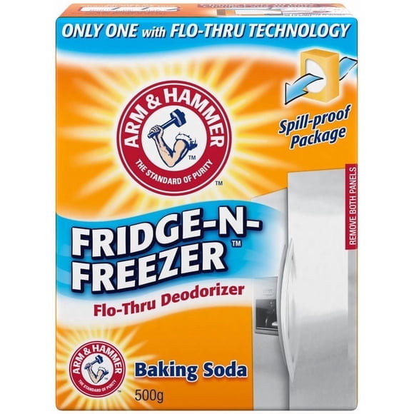 Arm & Hammer Fridge-N-Freezer, Baking Soda Deodorizer, 500g, Flo-Thru Vent Design, Odor Eliminator for Fridge & Freezer