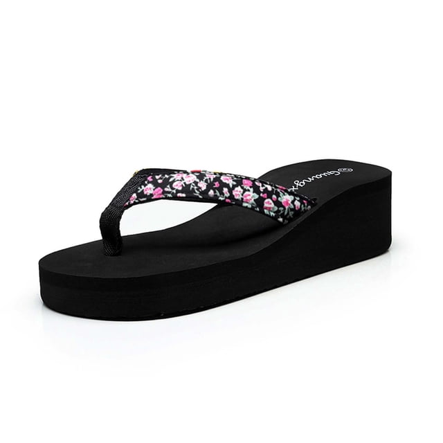 Sandales de Plage d'Été à Fleurs pour Femmes, Talon Compensé, Plateforme, Sandales de Plage, Chaussures de Plage