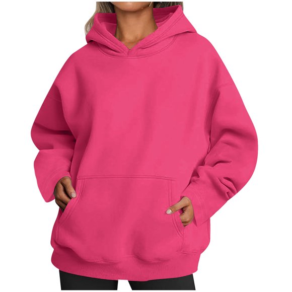 RXIRUCGD Womens Oversized Hoodies Fleece Sweatshirts Long Sleeve Sweaters Pullover Fall Outfits With Pocket, Hot Pink, Size: M