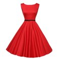 thumbnail image 1 of Fridja Lady Solid Color Short-Sleeved O-Neck High-Waisted Big Swing Party Dress, 1 of 5