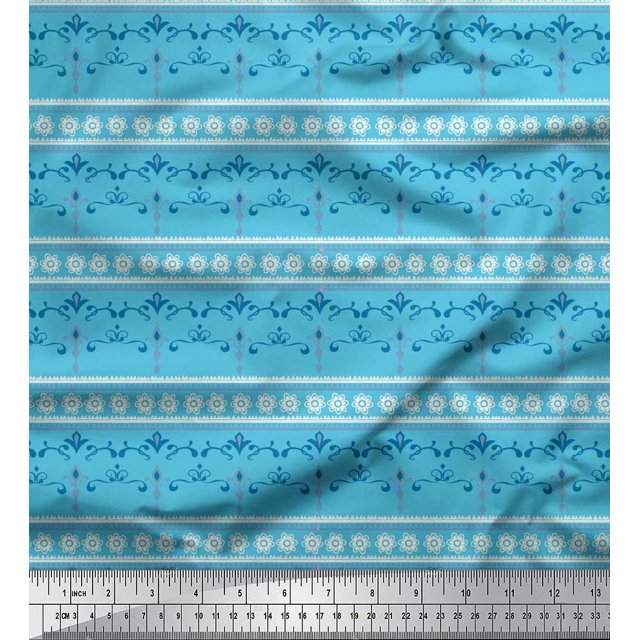 Soimoi Poly Georgette Fabric Stripe,Floral & Filigree Damask Printed Fabric 1 Yard 42 Inch Wide