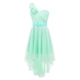 thumbnail image 1 of RUNQHUI Robe à une Épaule pour Enfants Filles en Chiffon Demoiselle d'Honneur Robe Haute Basse Robe de Soirée Formelle Vert Menthe 12, 1 of 7