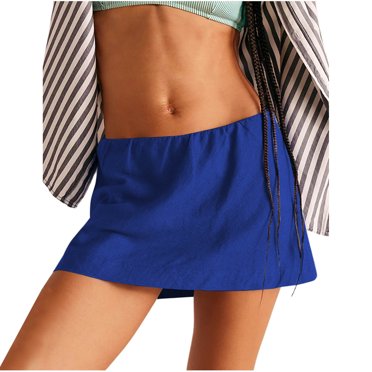 Women's Low Waist Micro Mini Skorts Skirts with Built-in Shorts Casual Elastic Waist Solid Bodycon Mini Skirt Streetwear