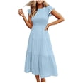 thumbnail image 1 of Summer Dress for Women with Sleeves Womens Summer Solid Color Temperament Flying Sleeves Large Skirt Mid Length Dress Summer Dress with Sleeves for Women Mid Length Dress for Women, 1 of 7