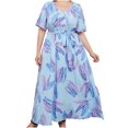 thumbnail image 2 of Robes pour Femmes Robe d'Été Imprimée Grande Taille Col en V Manches Courtes Taille Élastique Robe de Plage Robe de Soleil Robe Midi Fluide à Volants en Solde, 2 of 9