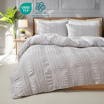 thumbnail image 1 of JOLUSERE Light Gray Soft Breathable Striped Textured Duvet Cover Bedding Queen Size, 1 of 9