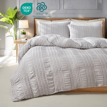 JOLUSERE Light Gray Soft Breathable Striped Textured Duvet Cover Bedding King Size