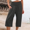 thumbnail image 3 of Pantalon Court à Jambe Grand pour Femmes, Décontracté d'Été, Pantacourt en Lin avec Poches, à Enfiler, Taille Élastique, Ample et Confortable, Pantalon Droit, Pantacourt Gris Foncé l, 3 of 5
