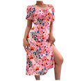 thumbnail image 2 of Robes pour Femmes Été 2024, Robe Décontractée Aguichant à Col Carré, Manches Bouffantes, Robe Fendue Florale pour Vacances, Manches Courtes, Col en V, 50 % de Réduction!, 2 of 6
