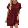 thumbnail image 5 of Timegard Robe T-Shirt Femme à Manches Courtes Col Ras du Cou Robe Basique de Couleur Unie Robe Décontractée Confortable avec Poches, 5 of 5