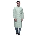 thumbnail image 1 of Atasi Button Placket Satin Slub Printed Mens Kurta With Churidar Kurta, 1 of 1