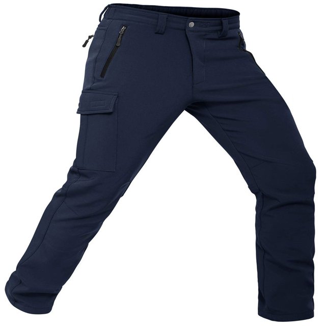 CHOK Men‘s Fleece Lined Hiking Pants Waterproof Snow Ski Softshell Hunting Pants Navy XL