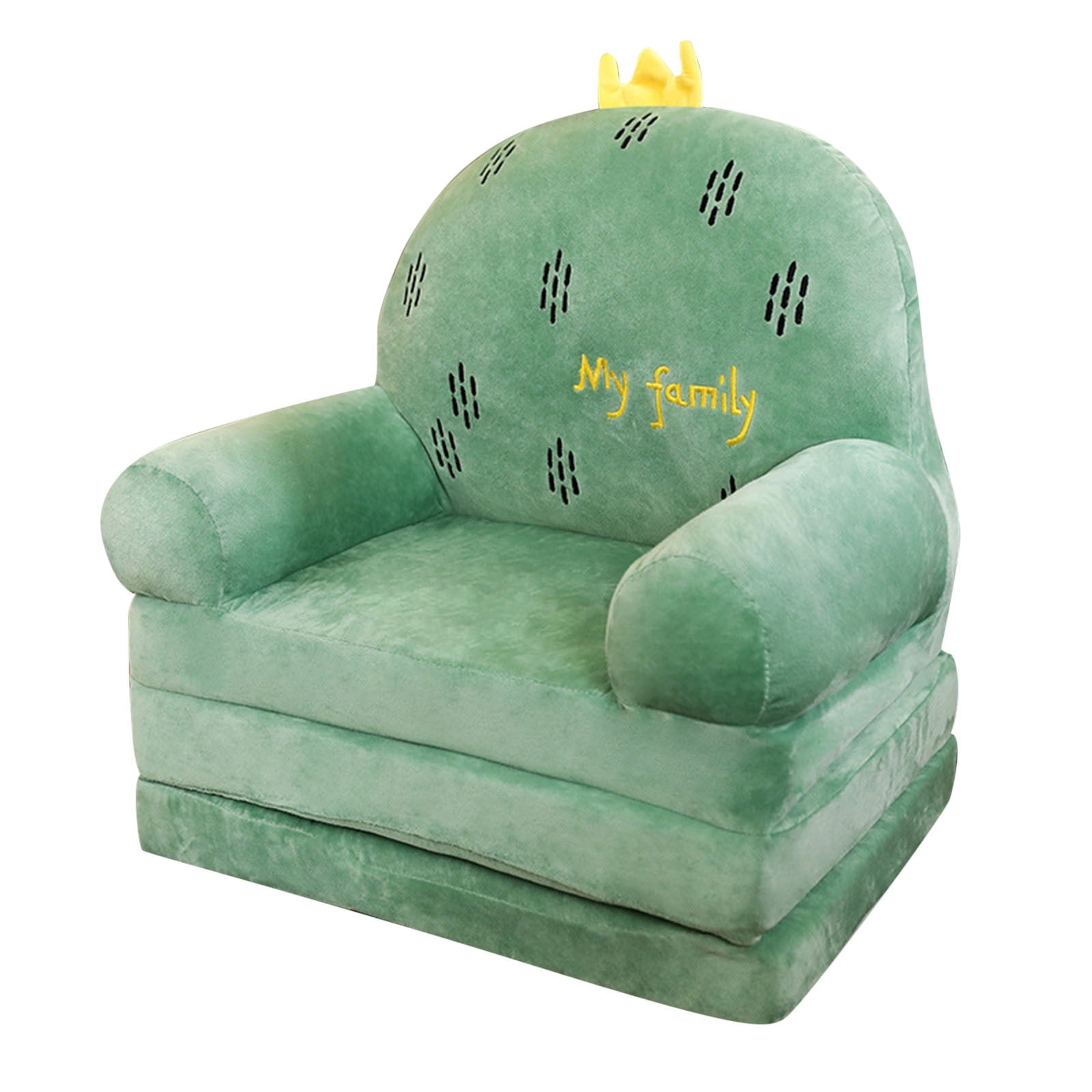 Refurbished Ramiter Plush Foldable Kids Sofa Chair 2-in-1 Cartoon Green Sofa Bed, One Size, Green