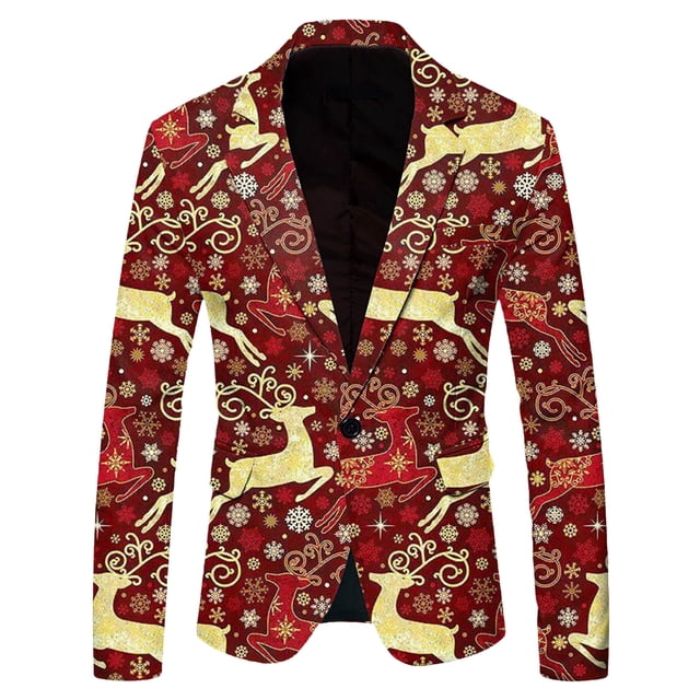 2025 Men Christmas Snowflake Santa Prom Suits for Men Printed Pocket Lapel Button Suit Men Slim Fit Suit Jacket Suit