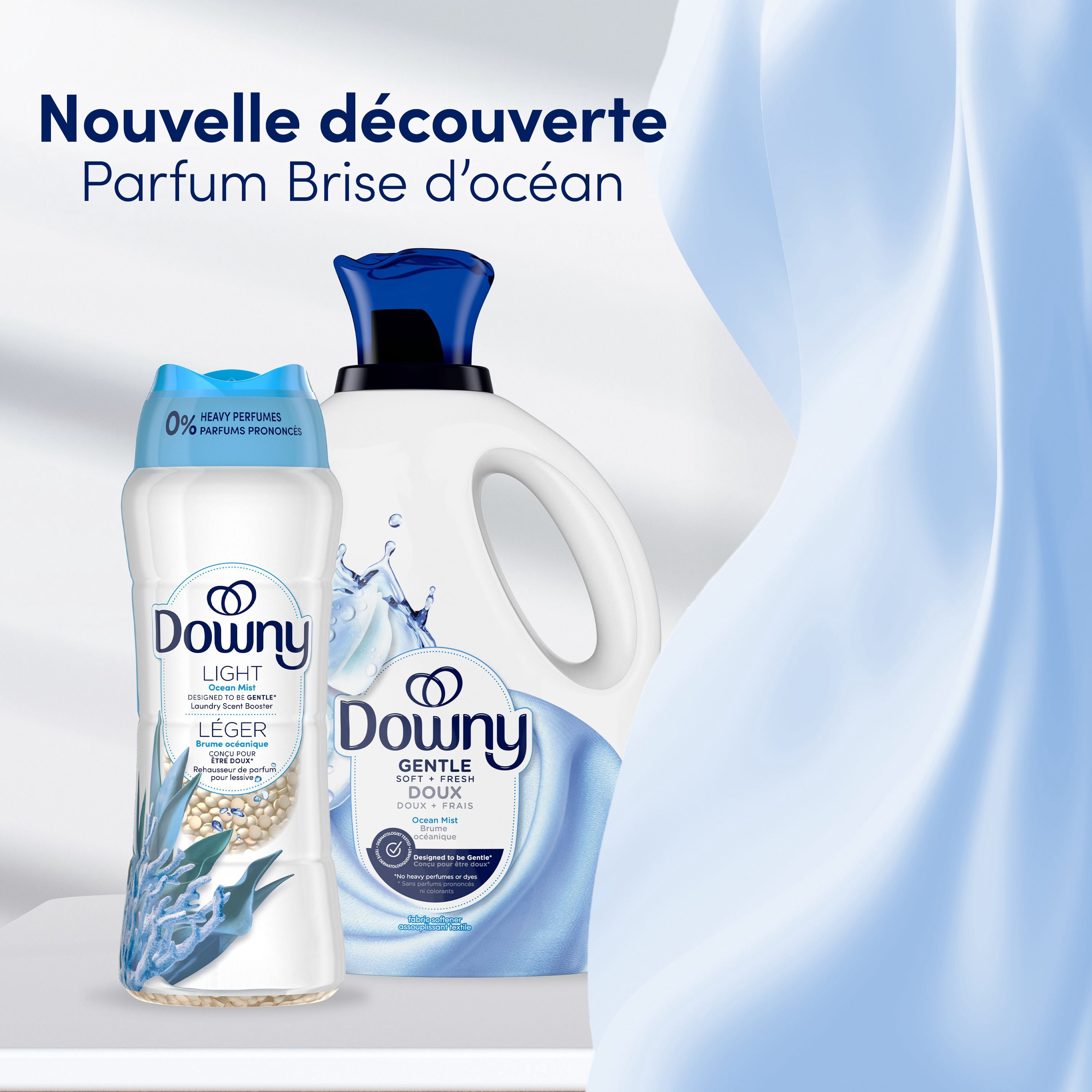 Perles rehausse-parfum pour lessive Downy Léger, parfum Brume océanique, perles pour les tissus pour la lessive, conçues pour être douces avec une légère bouffée de parfum, sans parfums prononcés