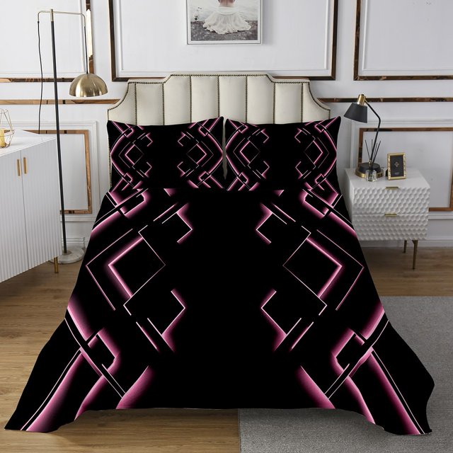 Erosebridal Pink Gradient Geometry Coverlet Set King, Chic Striped Bedding Set, Kids Teens, 3 Pieces
