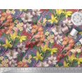 thumbnail image 2 of Soimoi Pink Rayon Crepe Fabric Leaves, & Lily Floral Decor Fabric Printed Yard 46 Inch Wide, 2 of 3